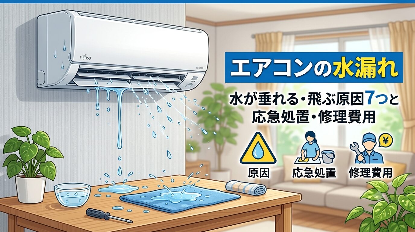 エアコンの水漏れ｜水が垂れる・飛ぶ原因7つと応急処置・修理費用【2026年最新】