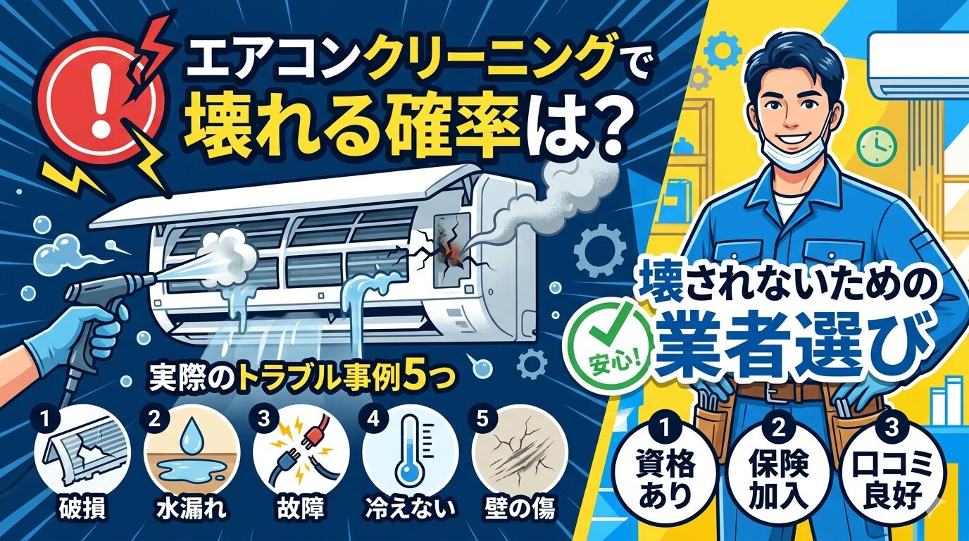 エアコンクリーニングで壊れる確率は？実際のトラブル事例5つと壊されないための業者選び【2026年版】