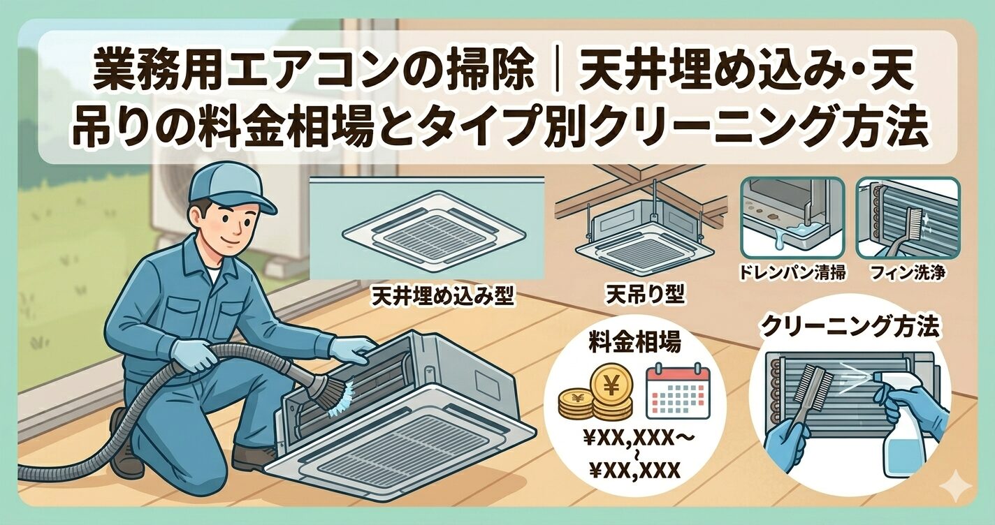 業務用エアコンの掃除｜天井埋め込み・天吊りの料金相場とタイプ別クリーニング方法【2026年最新】