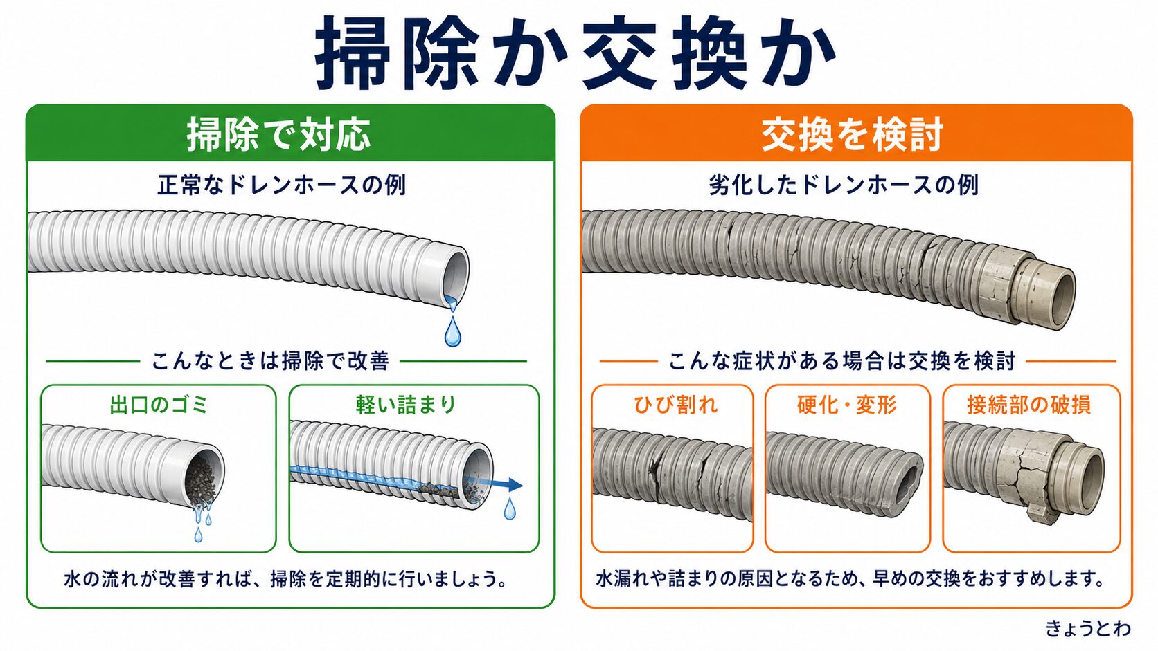 ドレンホースを掃除する場合と交換を検討する劣化サイン