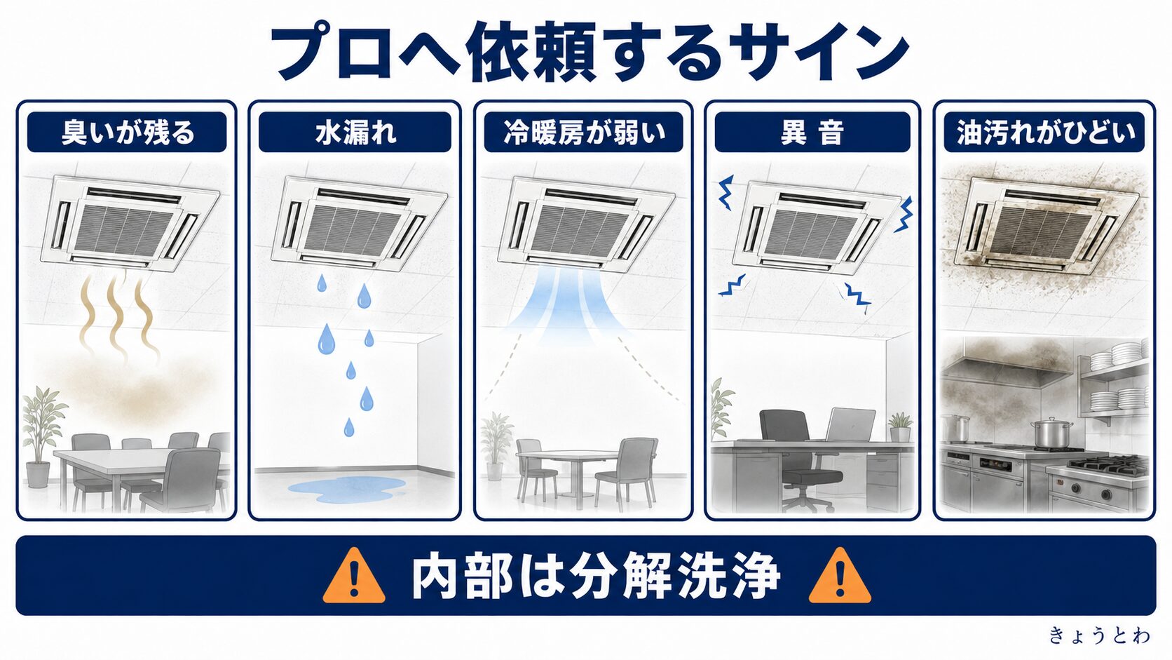 業務用エアコンの内部洗浄をプロへ依頼する5つのサイン